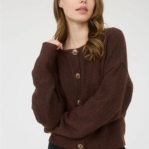 RIBBED TRIM BUTTON DOWN LONG SLEEVE KNIT CARDIGAN